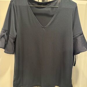 Banana Republic Deep Blue V-Neck Blouse with Ruffle Detail
